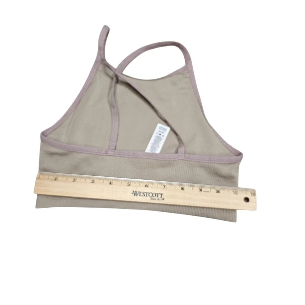Nike Ribbed Sports Bra Tan Light‎ Support Racerback Crisscross Gym Size S